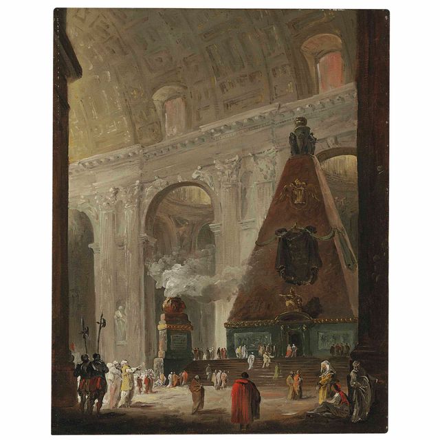 Hubert Robert — Катафалк папы Бенедикта XIV в соборе Святого Петра, Рим