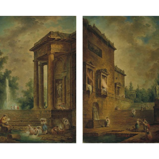 Hubert Robert — Архитектурный каприз, как у молодого человека, живущего в лаванде ; и архитектурный каприз, как у бассейна и у воды