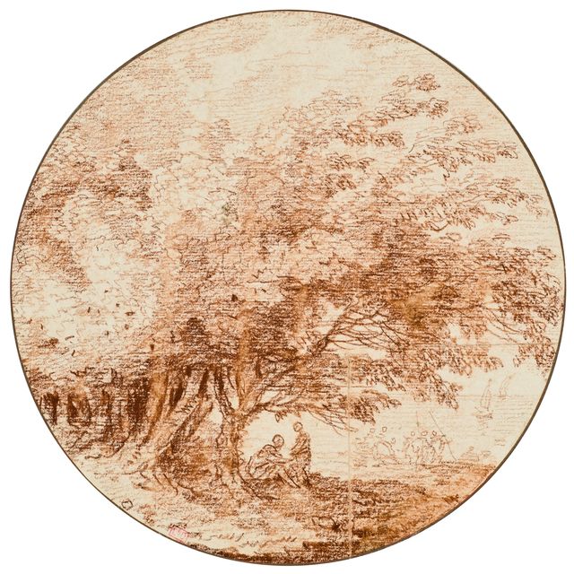 Hubert Robert — Пара под большим деревом, другие фигуры позади