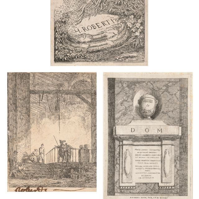 Hubert Robert — Гробница Савалетты де Бюшеле на Троице-де-Мон, Рим ; Галерея для гостей ; и карта посещений художников