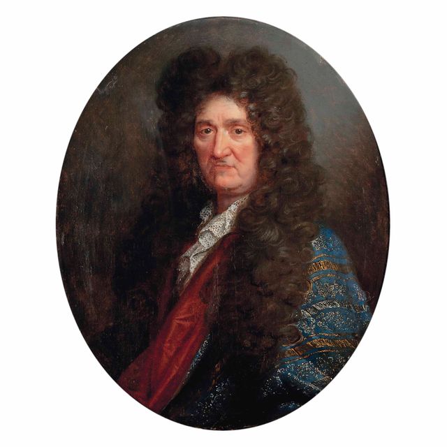Hyacinthe Rigaud — Портрет джентльмена, возможно, Людовика XIV (1638-1715), длиной до груди, в синем расшитом камзоле