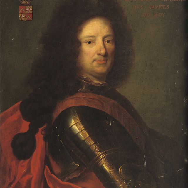 Hyacinthe Rigaud — Портрет генерал-лейтенанта Луи-Клода де Неттанкур-Осонвиля, в полный рост, в доспехах с красным кушаком