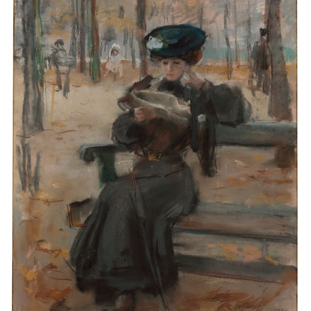 Isaac Israels — Молодая леди читает в саду Тюильри, Париж