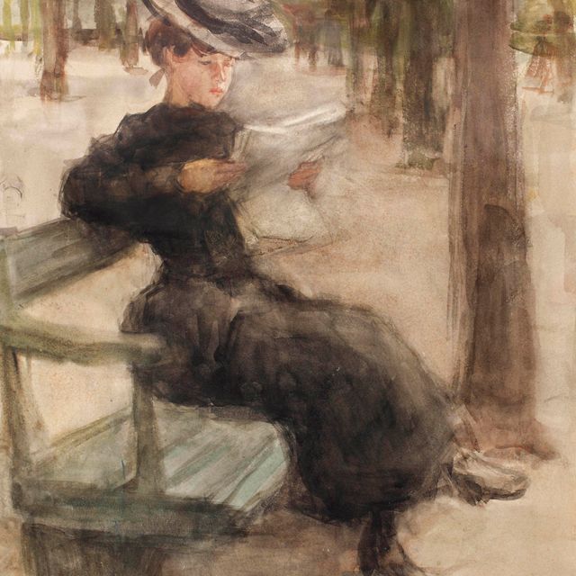 Isaac Israels — Элегантная дама читает в Булонском лесу, Париж