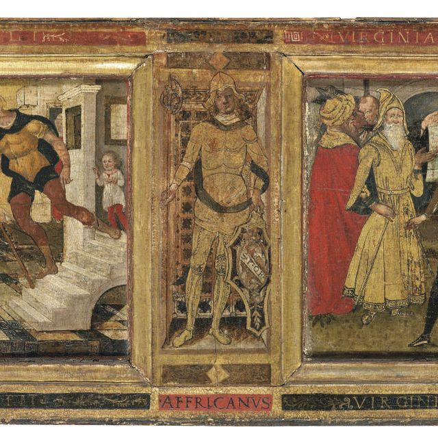 Italian School — Экспозиция кассоне: история Виргинии и децемвира Аппия Клавдия Красса, а также Эпаминонда, Сципиона Африканского и Луция Брута, прославленных виргинцев.