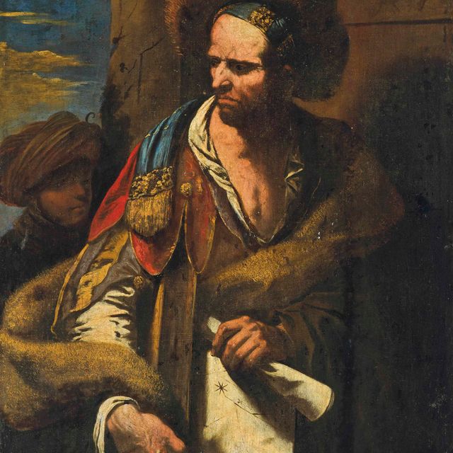 Italian School — Астроном в восточном костюме, держащий в руках книгу и свиток, и мальчик в тюрбане перед стеной
