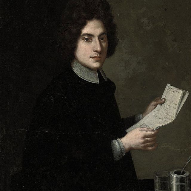 Italian School — Портрет джентльмена в полный рост, в черном, с письмом в руках, рядом со столом с чернильницей и пером