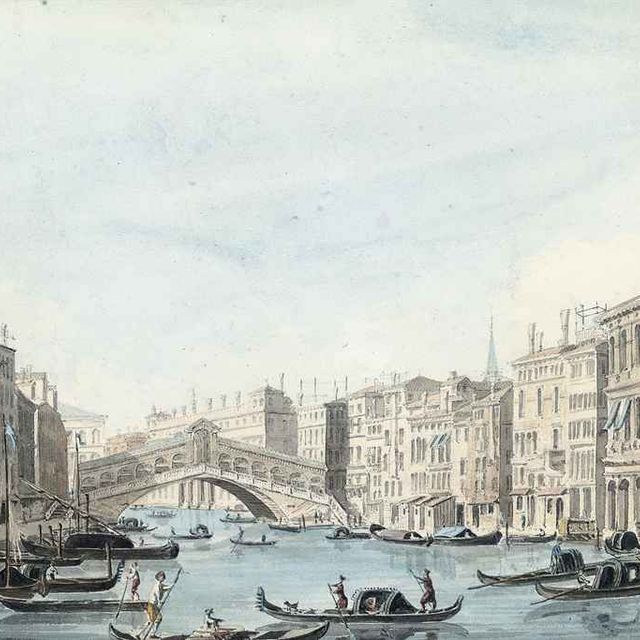 Italian School — Оживленная жизнь под мостом Риальто, Венеция