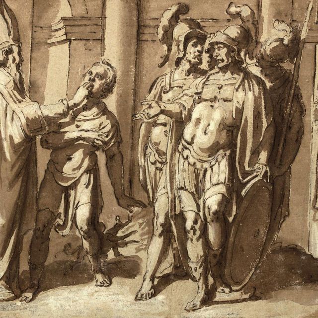 Italian School — Святой епископ, изгоняющий бесов из юноши и крестящий солдата-язычника