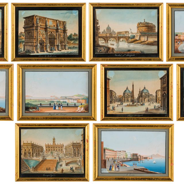 Italian School — Шесть видов Рима, включая замок Святого Ангела, арку Константина, площадь Пьяцца дель Пополо, арку Тита и пирамиду Кая Честиу; и четыре вида Неаполитанского залива с разных точек зрения, в