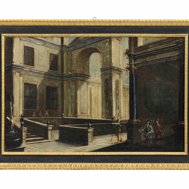 Italian School — Фигуры во дворе палаццо