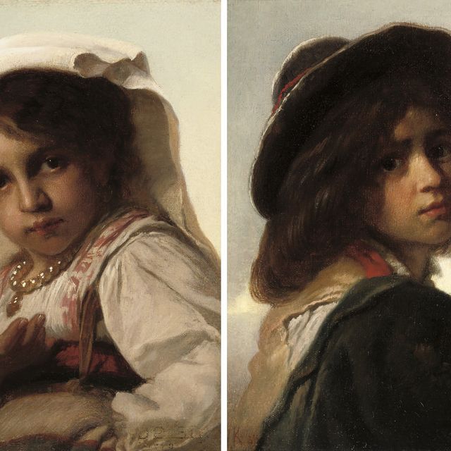 Italian School — Сборщик апельсинов и девушка с жемчужным ожерельем