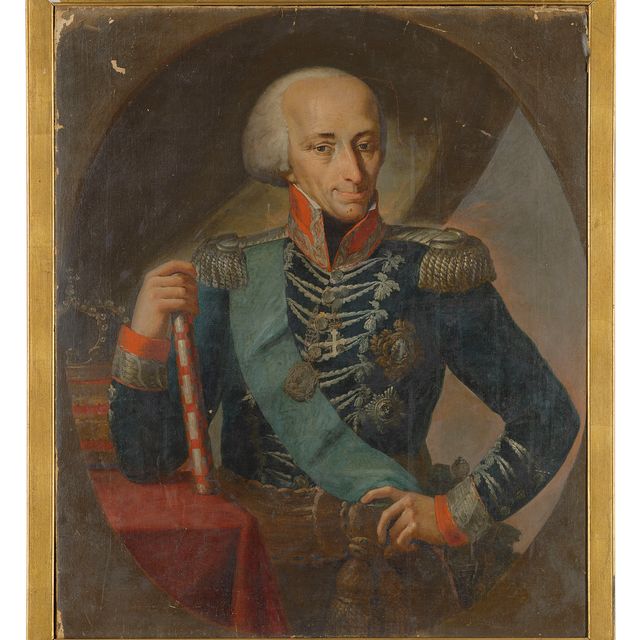 Italian School — Портрет Карло Эмануэле IV (1751-1819) в полный рост, в военной форме, с жезлом в руках, в притворном овале