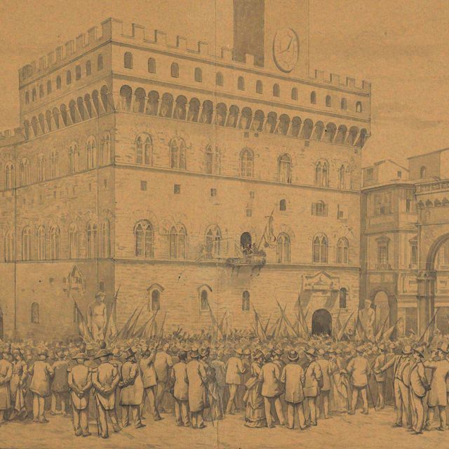 Italian School — Мужчина, обращающийся к толпе из Палаццо Веккьо, Флоренция