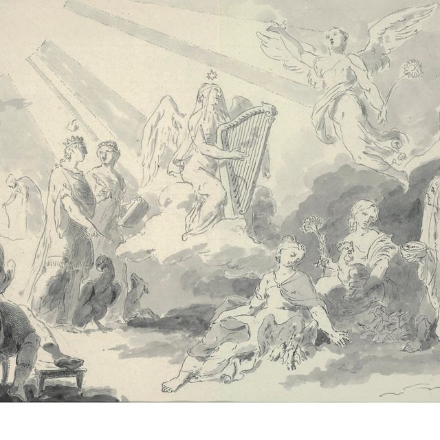 Italian School — Концерт для богов; коронация королевы (лицевая сторона ), поэтажный план здания ( оборотная сторона )