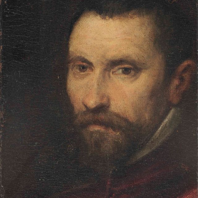 Jacopo Tintoretto — Портрет джентльмена, во весь рост, в красном сюртуке