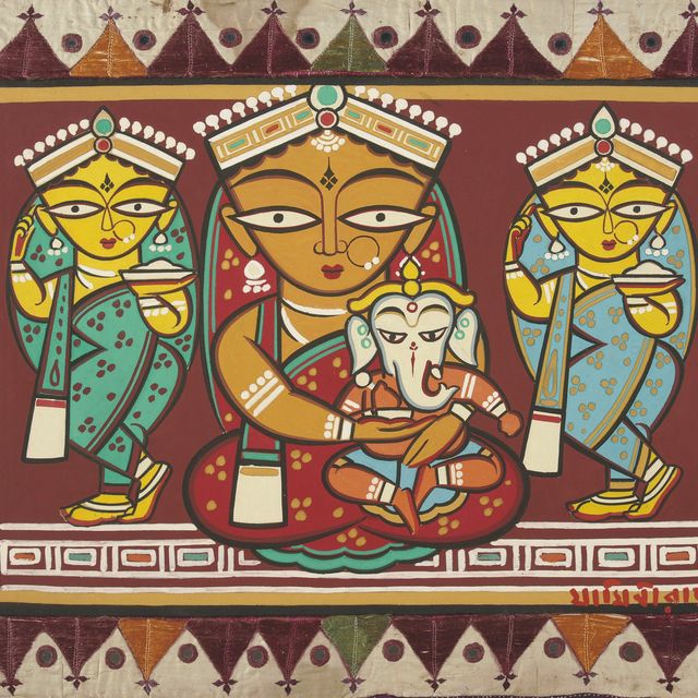 Jamini Roy — Без названия (Парвати и Ганеша со свитой)