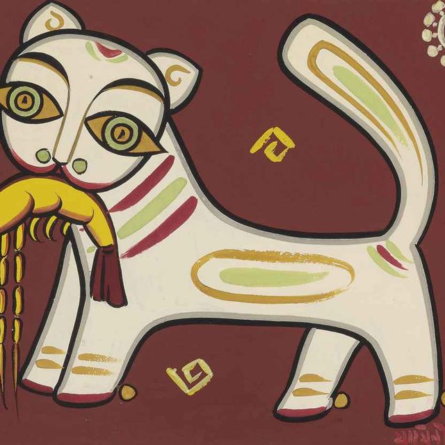 Jamini Roy — Без названия (Кот с креветками)