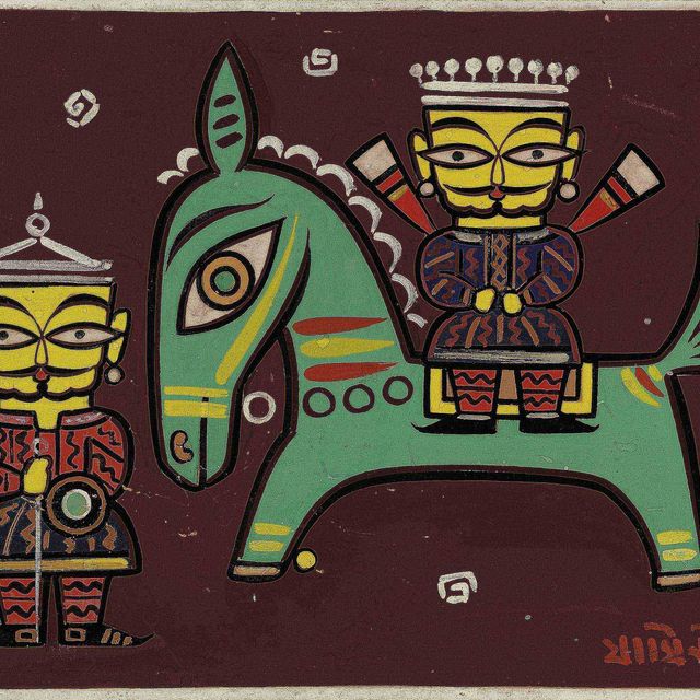 Jamini Roy — Без названия (Лошадь, всадник и сопровождающий)