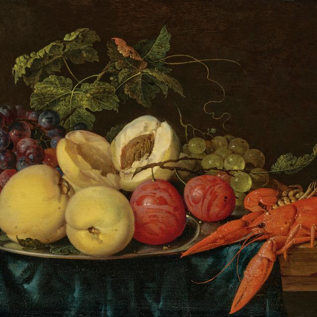 Jan Davidsz. de Heem — Фрукты на серебряном блюде с омарами на частично задрапированном столе