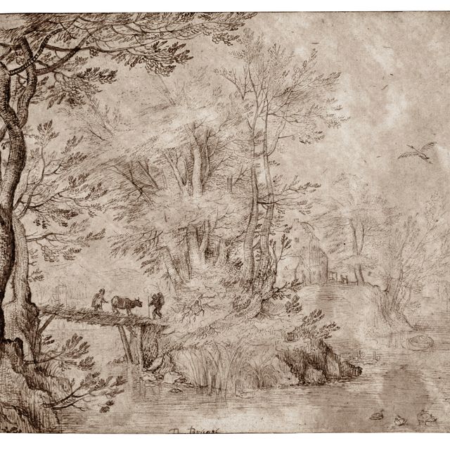 Jan I Brueghel — Лесистый пейзаж с ручьем