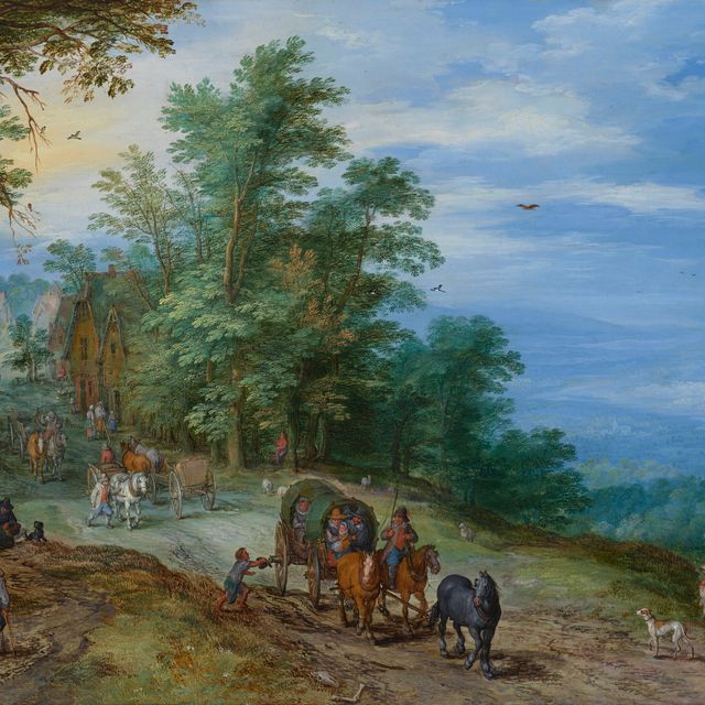 Jan I Brueghel — Летний пейзаж с тентованными тележками