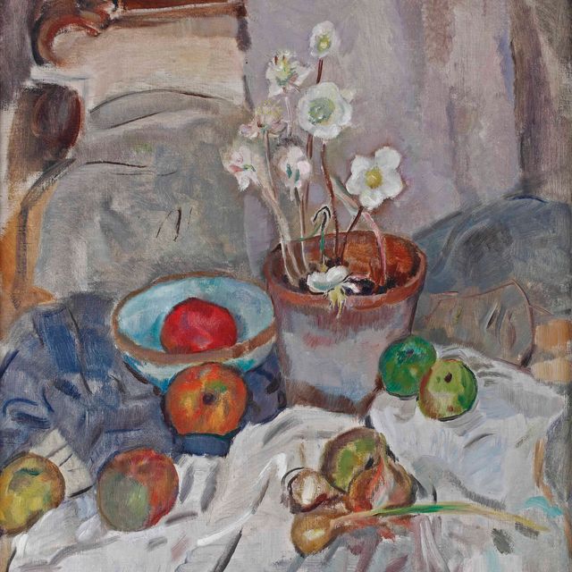 Jan Sluijters — Натюрморт с анемонами, яблоками и луком