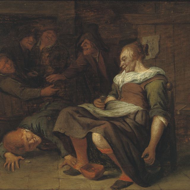 Jan Steen — Крестьянка с мальчиком, пытающимся заглянуть ей под юбку