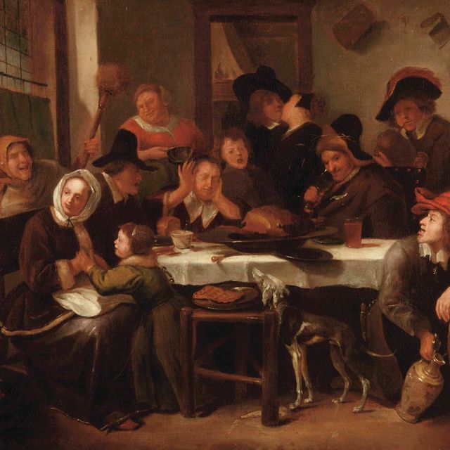 Jan Steen — Веселая компания, которая ест и пьет в уютном интерьере