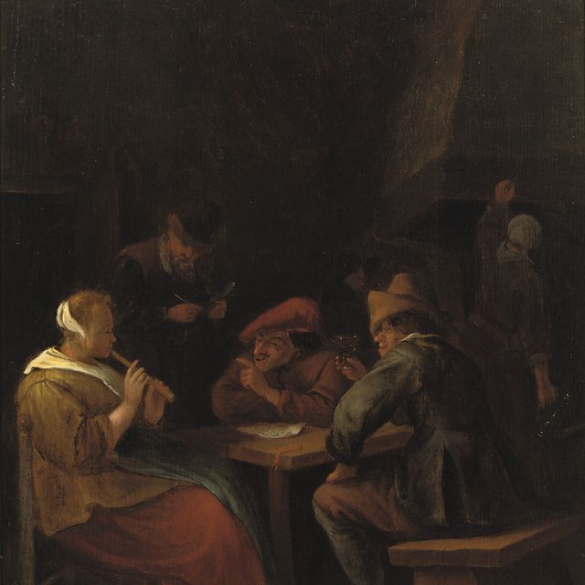 Jan Steen — Крестьяне пьют и музицируют в трактире