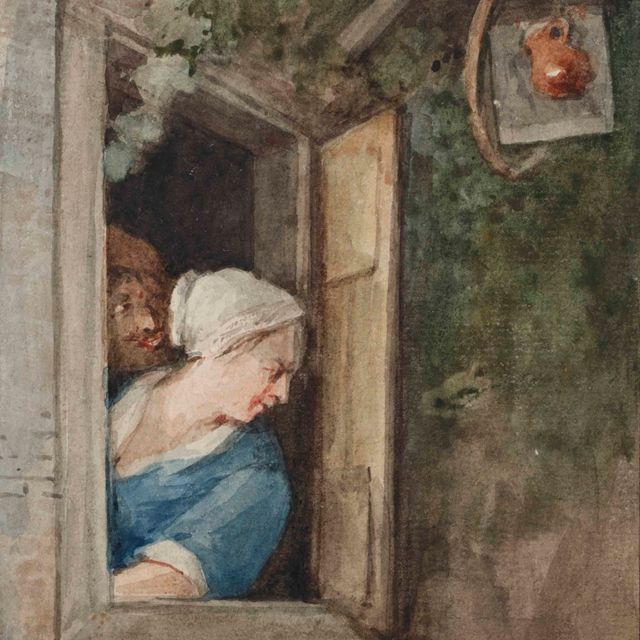 Jan Steen — Мужчина и женщина у окна таверны в честь Яна Стена