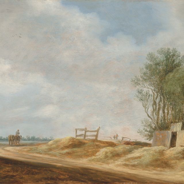 Jan van Goyen — Обширный ландшафт с коттеджем и путешественниками на открытой дороге