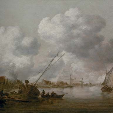 Jan van Goyen — На переднем плане - устье реки с небольшим проливом, который заделывают