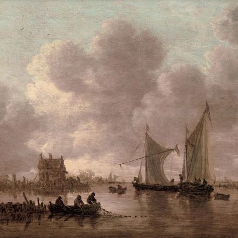 Jan van Goyen — "Маленькие островки" на киле возле Ауде Вахтхейс, где рыбаки поднимают сеть с причала, Гроте Керк в Дордрехте за