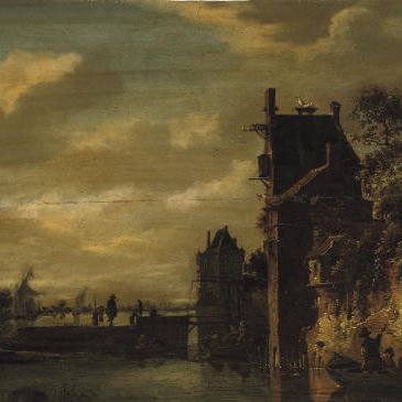 Jan van Goyen — Речной пейзаж с фигурами в весельных лодках за стенами города, парусные лодки за его пределами.
