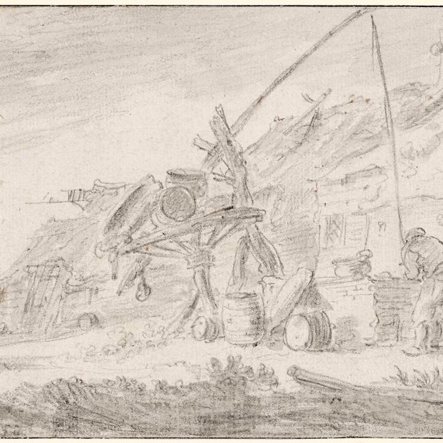Jan van Goyen — Фигуры у колодца рядом с коттеджами