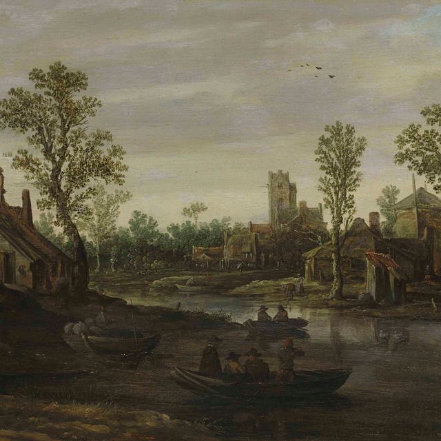 Jan van Goyen — Речной пейзаж с деревней за ним