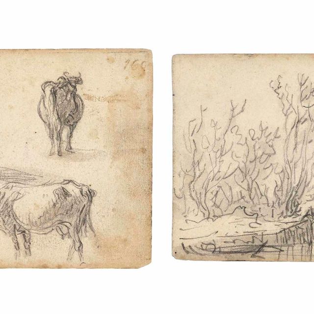 Jan van Goyen — Этюды с коровами; и пейзаж с мостом через канал и городом за ним.
