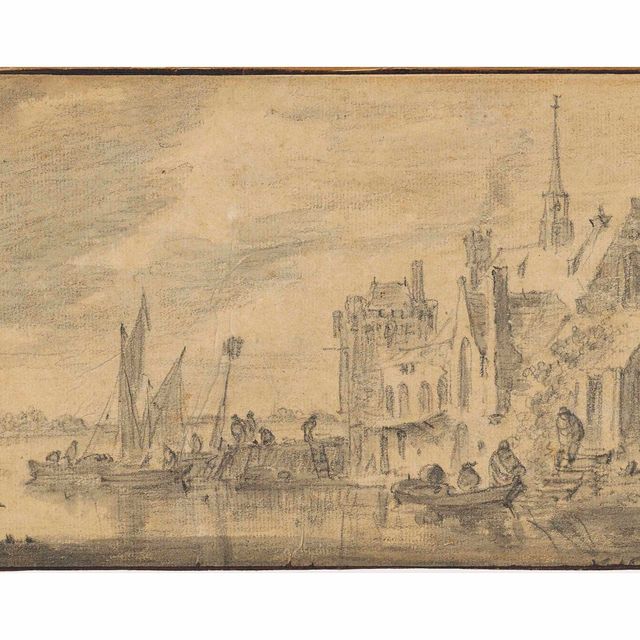 Jan van Goyen — Церковь в устье реки, с фигурами и лодкой