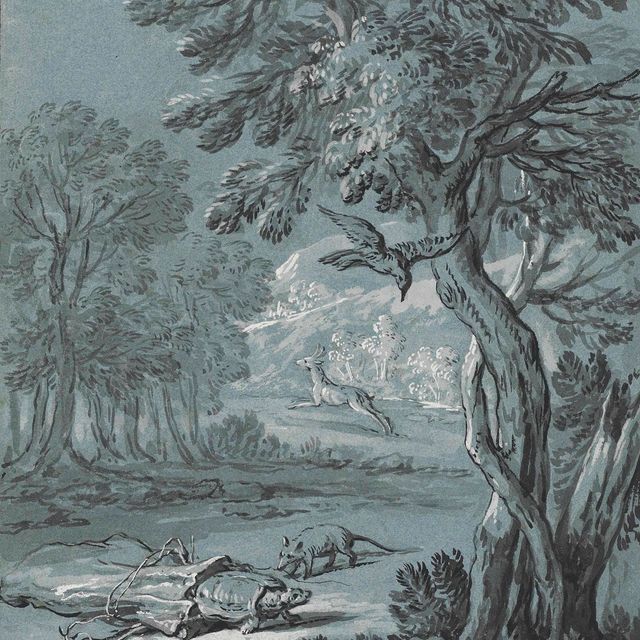 Jean Baptiste Oudry — Иллюстрация к одной из басен Жана де Лафонтена: Ворона, газель, черепаха и крыса (III)