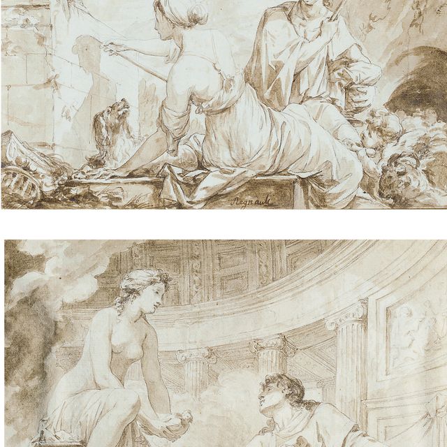 Jean Baptiste Regnault — Происхождение живописи, или Дибутада, изображающая профиль пастуха; и происхождение скульптуры, или Пигмалион и Галатея