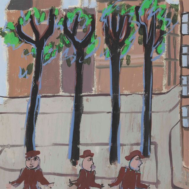 Jean Dubuffet — Улица в Париже, рядом с четырьмя деревьями и тремя персонажами (Площадь Эстрады)