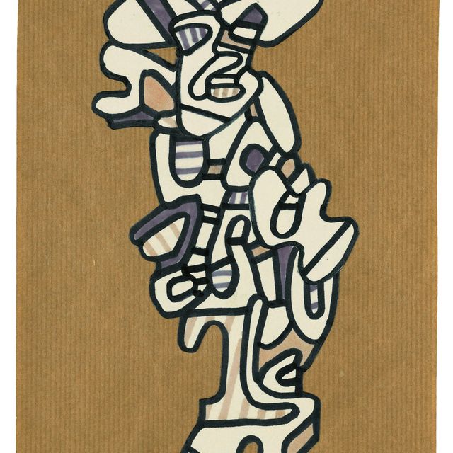 Jean Dubuffet — Персонаж с шарфом и головной убором из перьев (фигура в шарфе и шляпе с перьями)