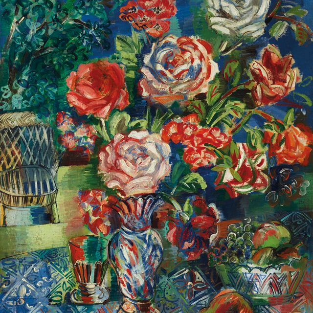 Jean Dufy — Корзина из фруктов и букет из роз