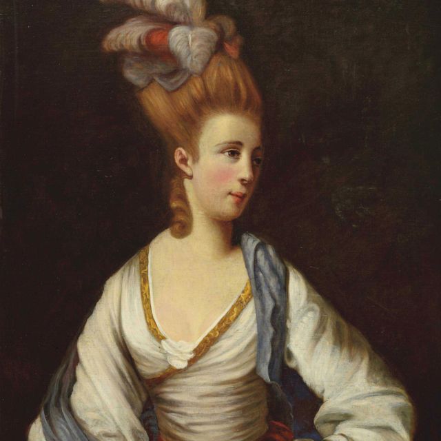 Jean Etienne Liotard — Портрет элегантной дамы в полный рост, в белом платье и со страусиными перьями в волосах