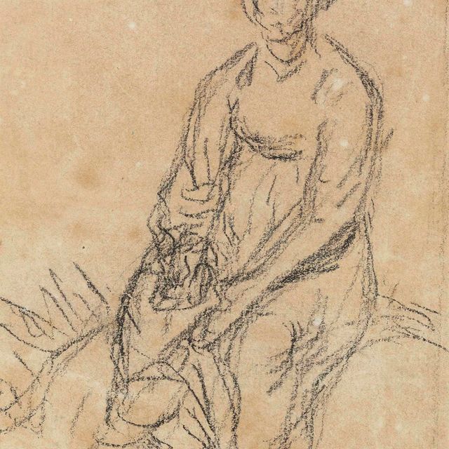 Jean Francois Millet — Сидящая крестьянка ( справа ); фрагментарный этюд нижней половины сидящей женщины ( сзади )