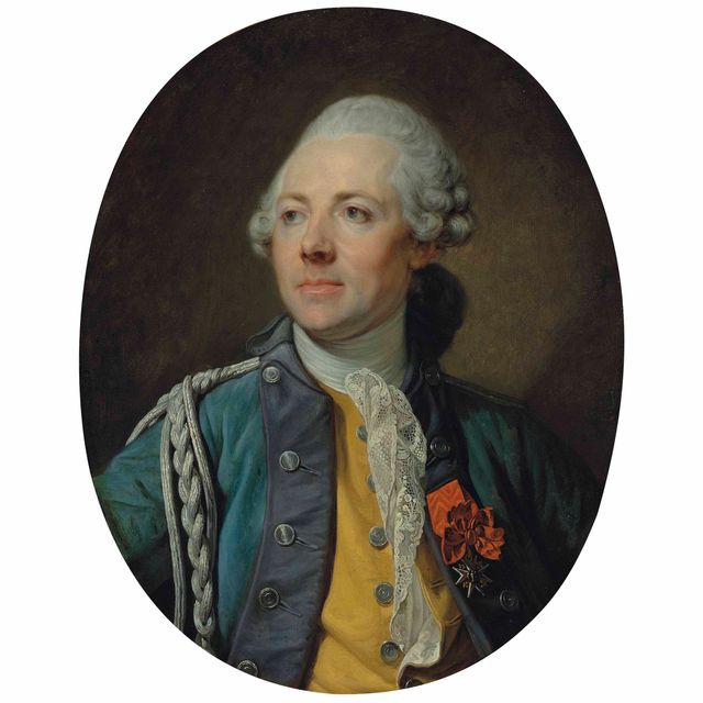 Jean-Baptiste Greuze — Портрет офицера 12-го драгунского полка французской армии, в полный рост, в военной форме, с орденом Людовика Святого
