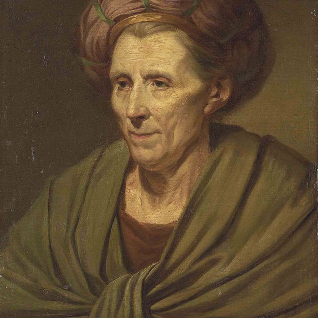 Jean-Baptiste Greuze — Портрет женщины, длиной до груди, в коричневом тюрбане и зеленой шали