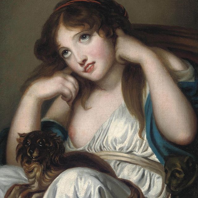 Jean-Baptiste Greuze — Молодая девушка, закрывающая уши, с собакой - аллегория чувства слуха