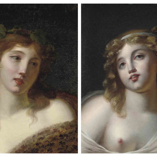 Jean-Baptiste Greuze — Портрет дамы, во весь рост, с венком в волосах; и портрет дамы, во весь рост, в стиле дезабилье
